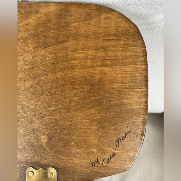 Caro Nan Vintage Wood Painted Basket Purse  with Colorful City Design - Picture 2 of 13